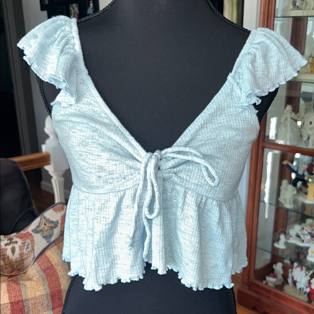 American Eagle Outfitters Light Blue Tie-Front Blouse